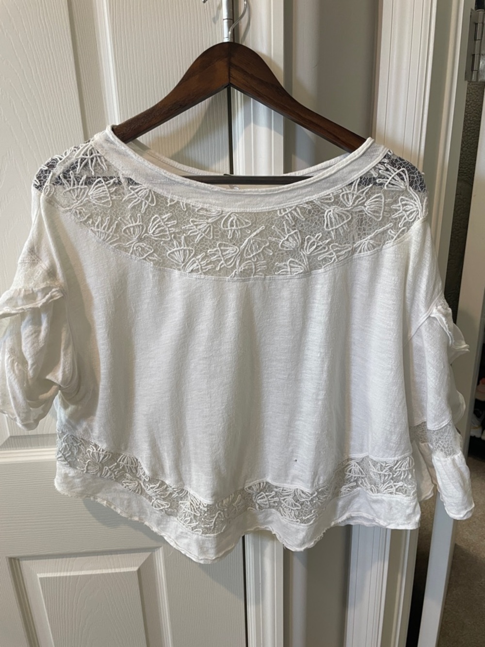 Free People White Embroidered Lace Yoke Tunic